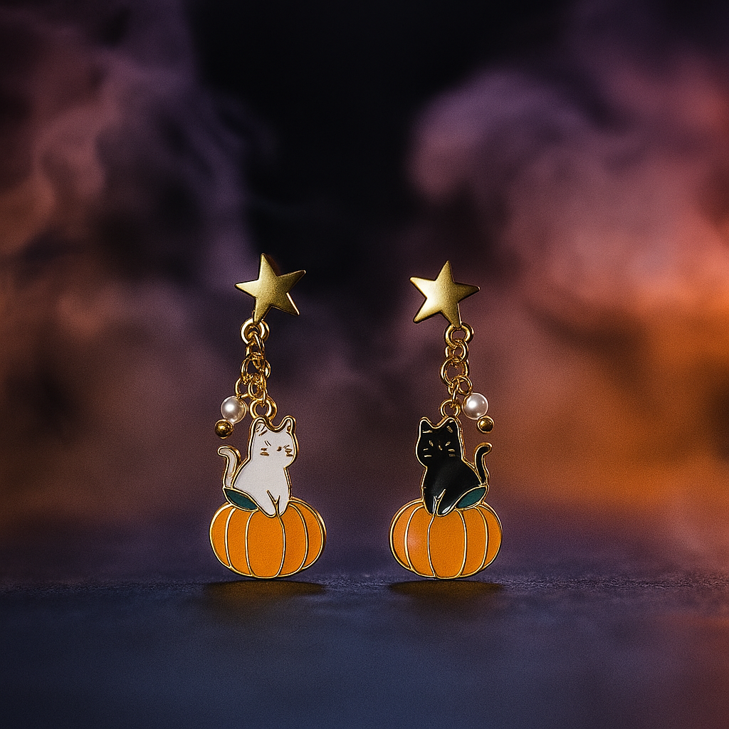 Cat Pumpkin Stud Earrings