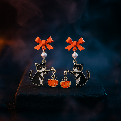 Cat Pumpkin Stud Earrings