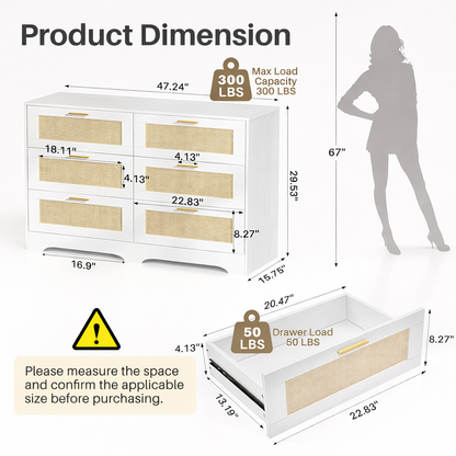 Arden Cane 6-Drawer Dresser