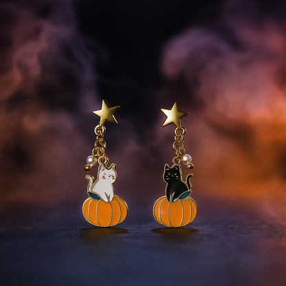 Cat Pumpkin Stud Earrings