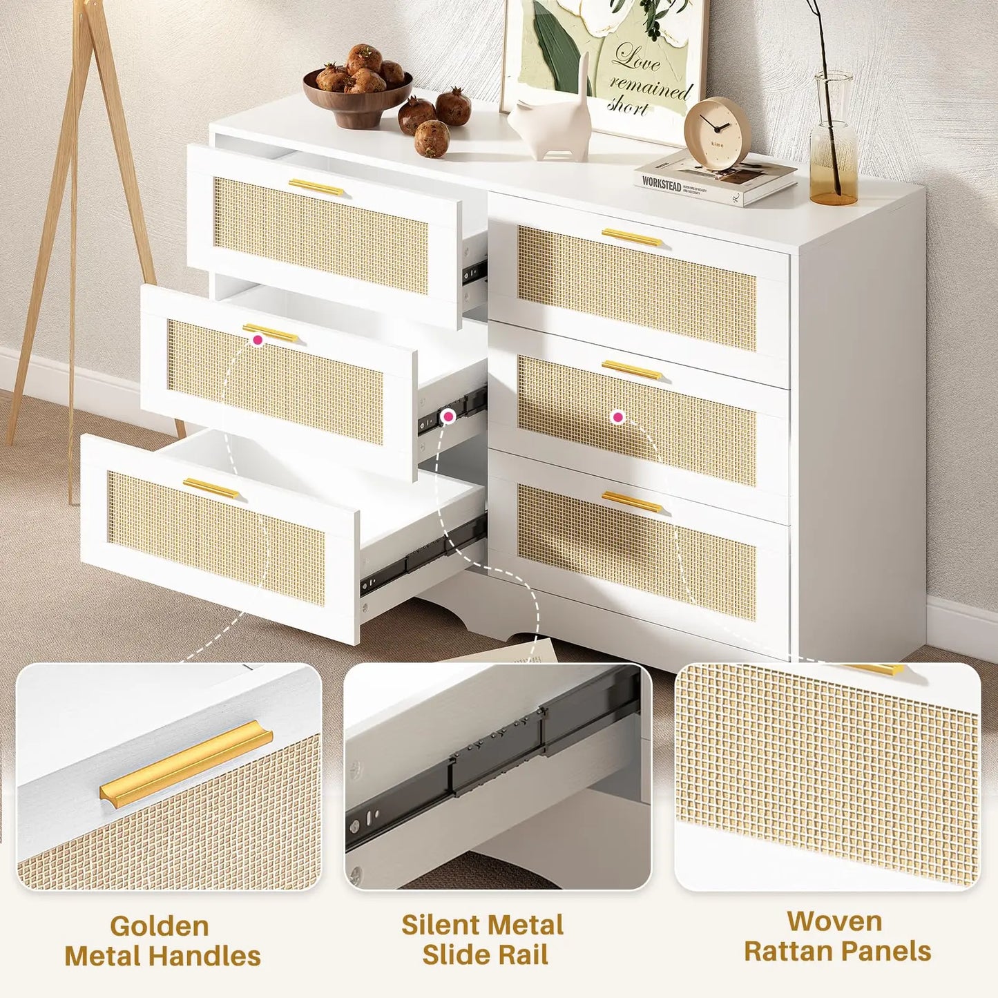 Arden Cane 6-Drawer Dresser
